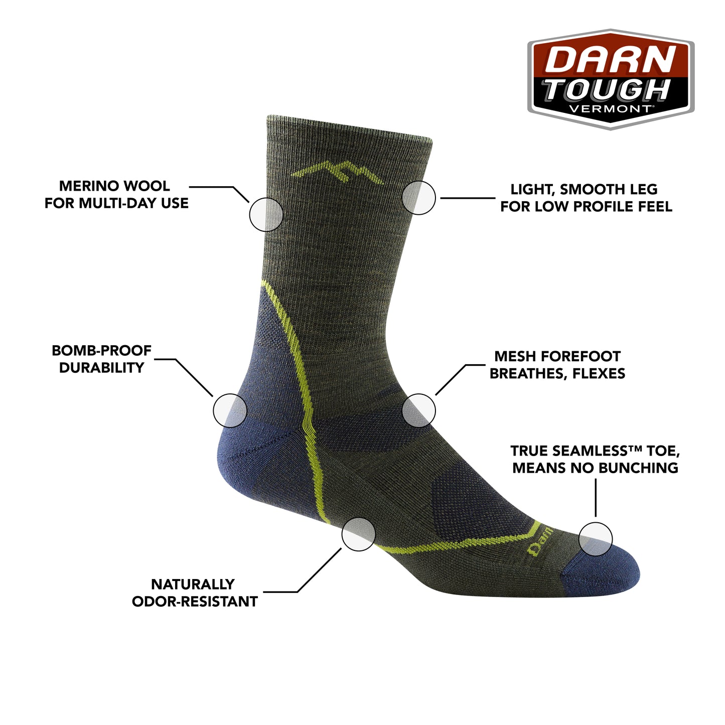 Darn Tough Men's Light Hiker Micro Crew Lightweight Hiking Sock